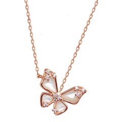 Korean version of butterfly diamond necklace white mother-of-pearl pendant clavicle chain