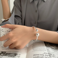 simple solid double ball bracelet female glossy opening niche design bracelet hand jewelry wholesale