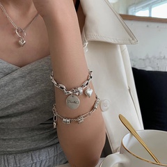 2021 New Ingot Retro Distressed Heart Bracelet Female Ins Special-Interest Design round Brand Student Cold Style Simple