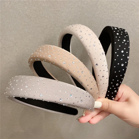 Rhinestone Headband Women's Spring and Summer Thickened Super Shiny Milk Tea Color Solid Color Sponge Hairpin Beautiful Headband Net Red Hair Pressing's discount tags