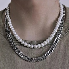 Europäische und amerikanische Mode mehrschichtige weibliche Nachahmung Perlenmetall Schlüsselbeinkette