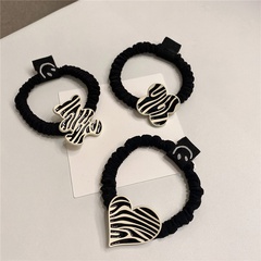 Elegant Classic Style Alloy Love Hair Band Artistic Style Black and White Pattern Dripping Hair Rope Bear Rubber Band Korean Style Hair Accessories