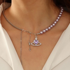 Romantische lila Kristall Planet Perle Schlüsselbein Halskette Persönlichkeit Quaste Halskette