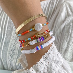 European and American ethnic soft ceramic woven adjustment bracelet set imitation pearl shell multiple jewelry