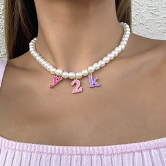 Ornament Creative Europe and America Cross Border Y2g Letter Tassel Necklace Sweet Cool Contrast Color Imitation Pearl Girl Bead