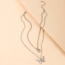 Fashion Simple Retro Silver Heart Full Rhinestone Butterfly Pendant Doublelayer Necklacepicture10