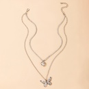 Fashion Simple Retro Silver Heart Full Rhinestone Butterfly Pendant Doublelayer Necklacepicture11
