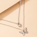 Fashion Simple Retro Silver Heart Full Rhinestone Butterfly Pendant Doublelayer Necklacepicture12