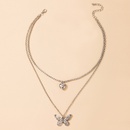 Fashion Simple Retro Silver Heart Full Rhinestone Butterfly Pendant Doublelayer Necklacepicture13