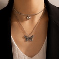 Fashion Simple Retro Silver Heart Full Rhinestone Butterfly Pendant Doublelayer Necklacepicture14