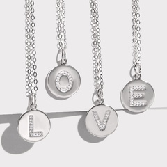 round card 26 letters pendant necklace with zircon clavicle chain