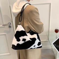 Fashion leopard print plush bag autumn and winter retro hit color plaid simple one-shoulder dumpling bag