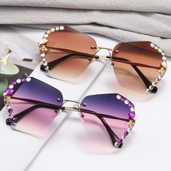 Korean diamond-studded fashion street sunglasses frameless trimming thinning anti-UV sunglasses