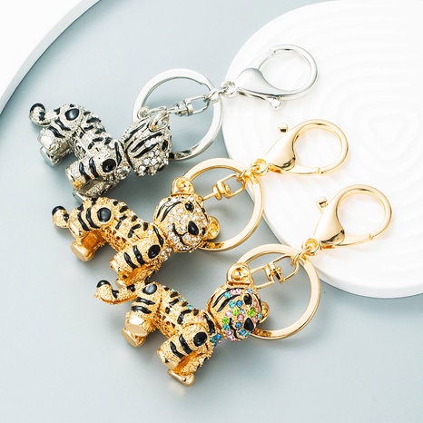 European and American alloy diamond small tiger keychain key ring bag accessories's discount tags