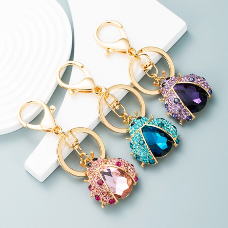 European and American alloy diamond cartoon ladybug keychain pendant accessory's discount tags