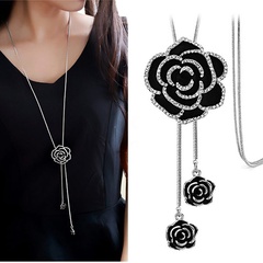 Korean fashion metal simple rose drop ear temperament long necklace sweater chain
