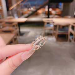 Korean micro-inlaid zircon double zircon adjustable Korean fashion ring