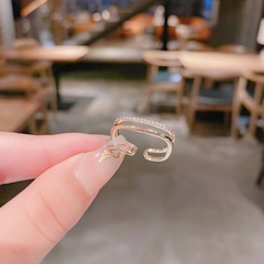 Korean micro-inlaid zircon square double opening adjustable Korean ring