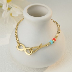 Version coréenne du bracelet de style simple chaîne de couture de perles de riz bijoux à la main en acier au titane