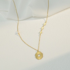 chaîne de couture de style simple collier rond creux femme chaîne de pull en acier titane or 14K