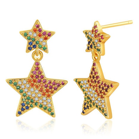 European and American style creative color zircon earrings five-pointed star 18K gold earrings NHBD490140's discount tags