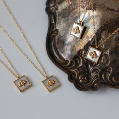 titanium steel simple bee cube square geometric white shell necklace