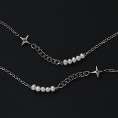 titanium steel European American star purple diamond pearl necklace
