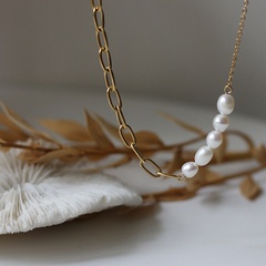 Collier de perles simple européen américain en acier au titane plaqué or 18 carats chaîne de clavicule