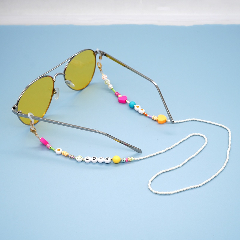 Bohemian Rainbow Personalized Glass Rice Beads HandBeaded Smiley Summer Beach Sunglasses Chain