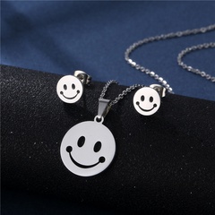 European and American smiley face necklace earrings set hip-hop accessories two-piece set