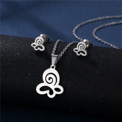 European and American new stainless steel butterfly necklace set earrings two-piece accessories