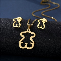 Nouvel ensemble de chaînes en acier inoxydable doré pendentif ours creux collier boucles d'oreilles ensemble de bijoux