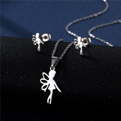 Butterfly fairy cross-border stainless steel fashion angel wings necklace earrings set