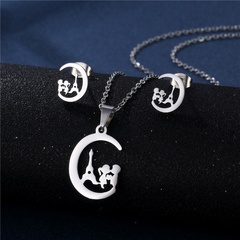 moon pendant necklace earring set fashion clavicle chain stainless steel set of chain jewelry