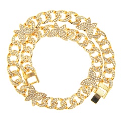 European and American full diamond Cuban chain rhinestone butterfly necklace bracelet