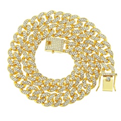 hip hop full diamond Cuban necklace men's golden chain 13mm width necklace bracelet
