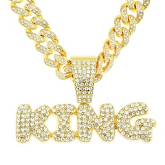 European and American hip-hop exaggerated king full diamond letter pendant men's necklace
