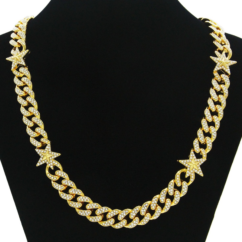 European and American hip hop full diamond star Cuban chain alloy necklace wholesale