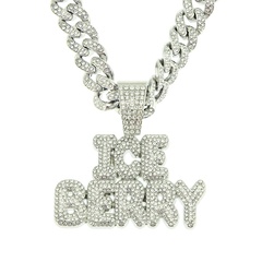 hip-hop stitching full diamond letter pendant wide Cuban chain men's domineering necklace