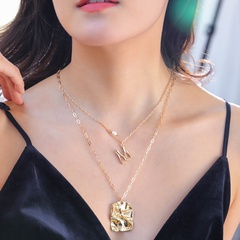 European and American cross-border multi-layer natural pearl metal letter M geometric pendant necklace