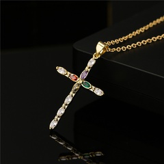 Collier pendentif croix en zirconium de couleur or véritable plaqué cuivre rétro bijoux religieux féminins