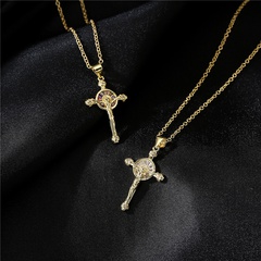 Europe and America religious jewelry 18K gold plated zircon Jesus cross pendant necklace