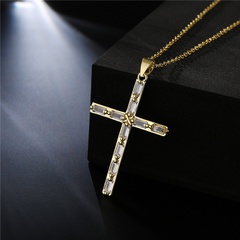 Europe and America religious jewelry copper plated 18K gold zircon cross pendant necklace