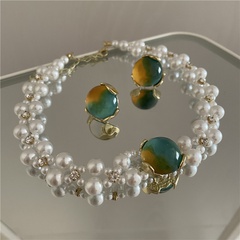 mode collier émeraude boucles d'oreilles collier de perles alliage incrusté de bijoux en gros