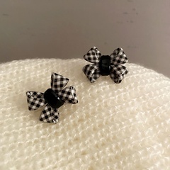 2021 new exaggerated black white lattice three-dimensional bow earrings