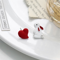 cute asymmetric spray paint red heart white rabbit earrings