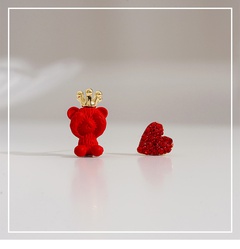 2021 new asymmetrical cute crown red three-dimensional bear earrings