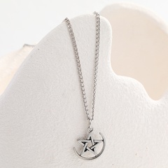 Simple fashion niche creative design alloy necklace hollow five-pointed star moon clavicle chain