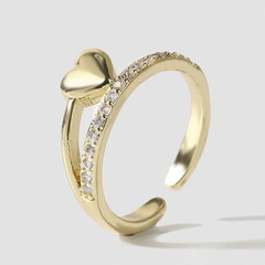 Korean simple copper inlaid zirconium heart color open ring creative exquisite ring jewelry