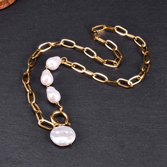 retro irregular pendant pearl stitching chain necklace wholesale